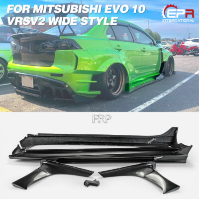 For Mitsubishi EVO 10 X VRS V2 Wide Style FRP Side Skirt With Addon Kits 4pcs