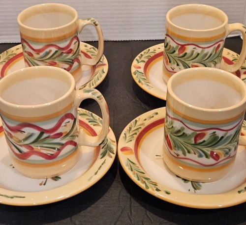 Gail Pittman Siena Set of 4 Coffee Mugs and 4 Saucers Christmas Memories