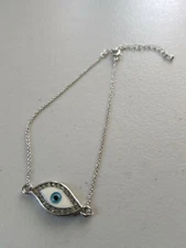 Women Ladies white Evil Eye Chain Charm Bracelet Anklet with Extender Adjustable