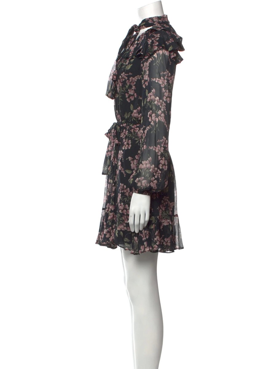 Zimmermann Black Floral Fleeting Flounce Long Sleeve Mini