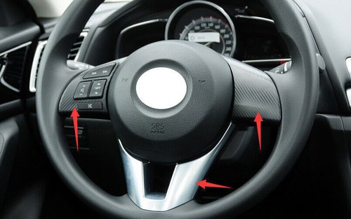 For Mazda 3 Axela 2014-2016 Carbon Fiber Steering Wheel Moulding Cover Trim 2* - Picture 4 of 5
