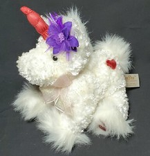 Dan Dee Collectors Choice White Unicorn Plush 7" Stuffed Animal Purple Flower