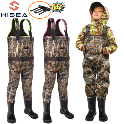 HISEA Toddler Kids Neoprene Waders Boot Foot Cleated Hunting Fishing Chest Wader