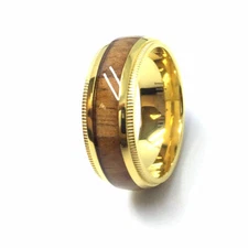 8mm Men's or Ladies Titanium Gold Plated Milgrain Edge wood wedding band ring 