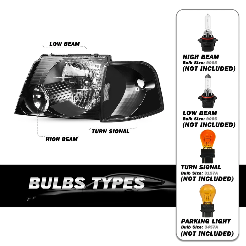 Faros negros + luces de señalización de esquina L + R para Ford Explorer 2002 2003 2004 2005 Foto 3 de 4