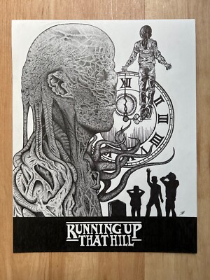 🖊 SIGNED ORIGINAL pen art Stranger Things Vecna Max Clock Running