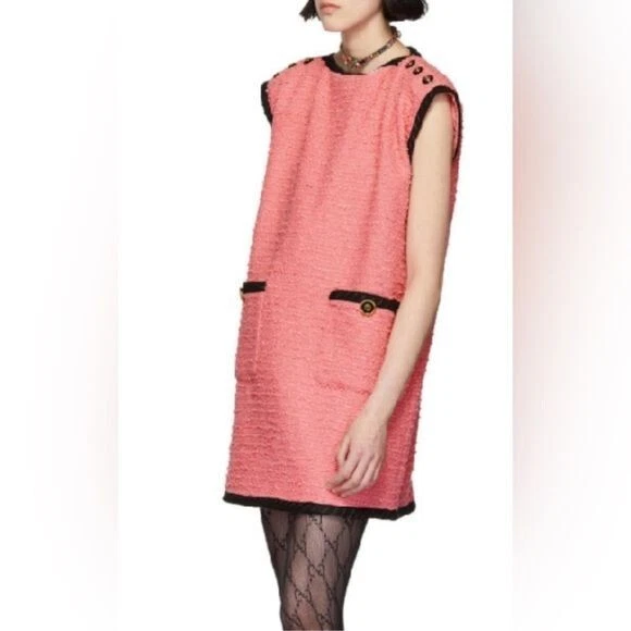 Abito Gucci Boucle Tweed Rosa Cambio Mod Mini Nuovo con etichette Tg 38