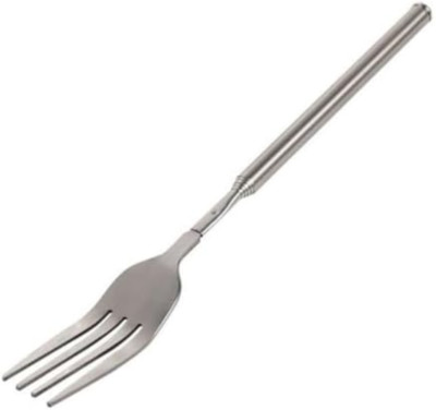 2 forchette e cucchiai allungabili, retrattili, extra lunghi, in acciaio inox, telescopici per dessert, cena, barbecue, campeggio