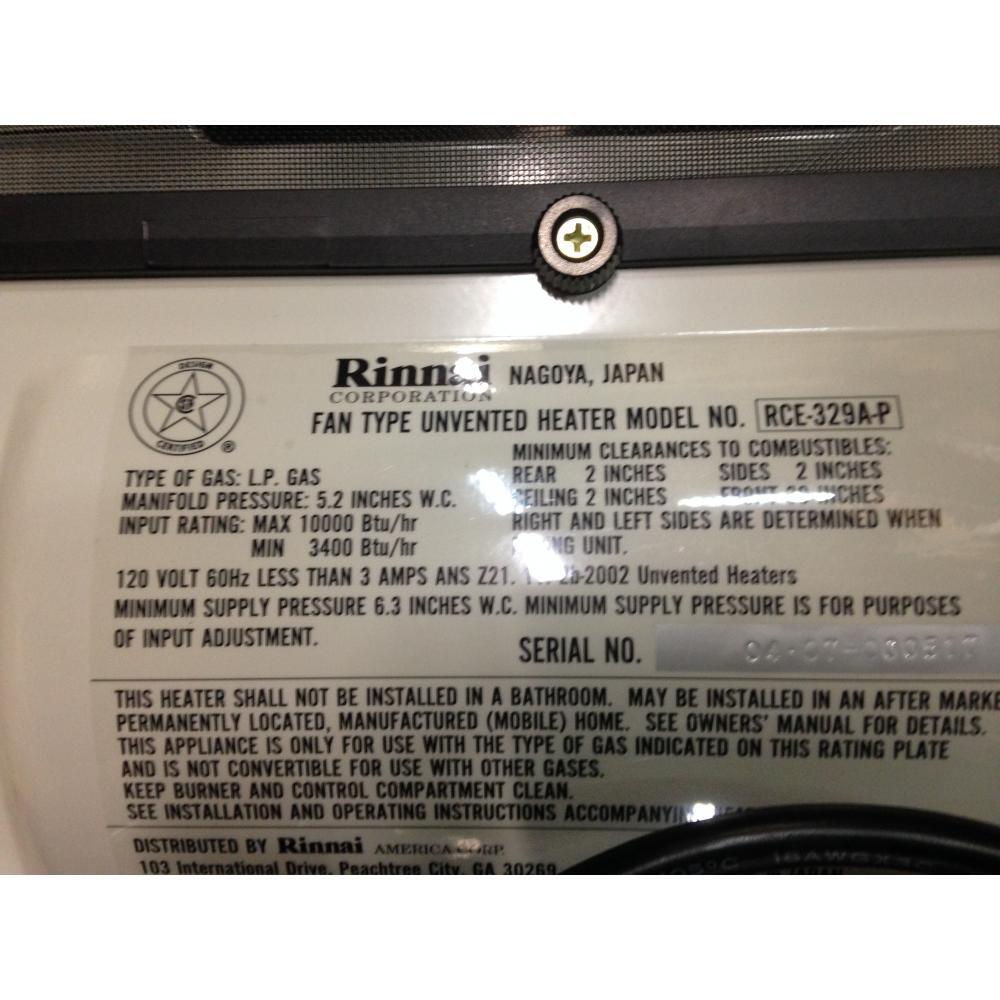 RINNAI RCE-329A-P 10,000 BTU CONVECTOR VENT-FREE SPACE HEATER 99.9% 92 CFM  | eBay