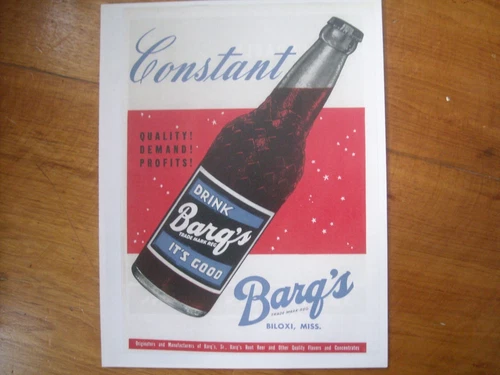 1947 Vintage BARGS ROOT BEER Print Ad BILOXI Miss
