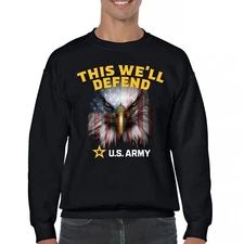 This We'll Defend Sweatshirt US Army American Flag Eagle Military Vet Crewneck