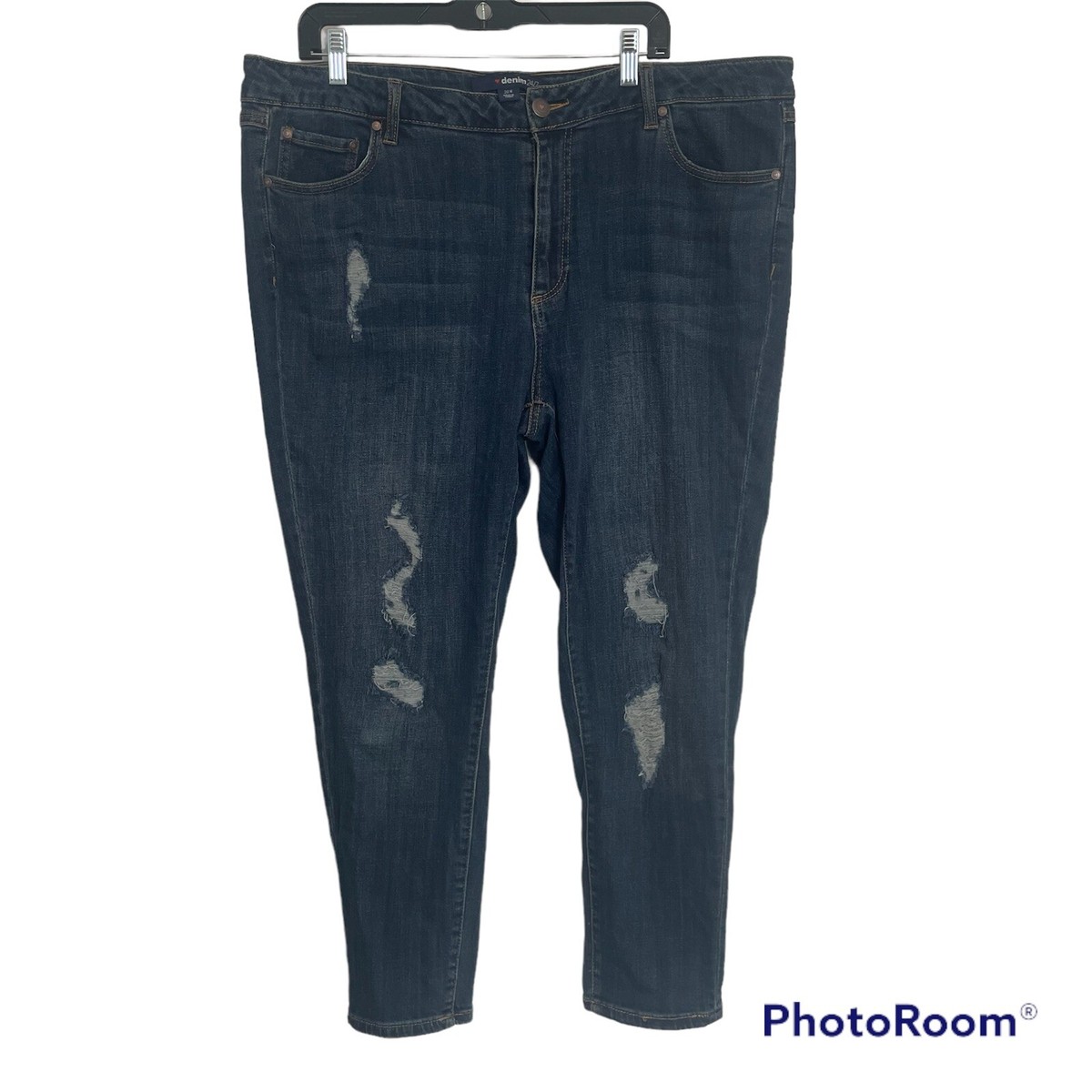 Distressed Jeans Plus Size Dark Blue Skinny Jeans Seine High Rise