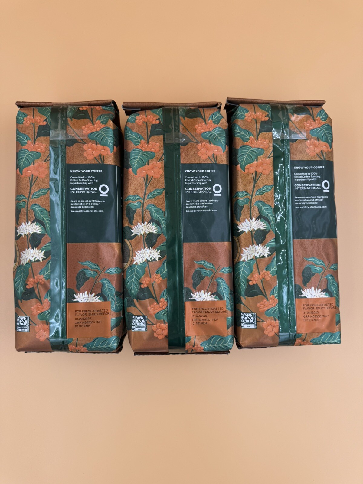 3 Pack Starbucks Pike Place Roast Whole Bean Coffee 16 oz BB 01/2025