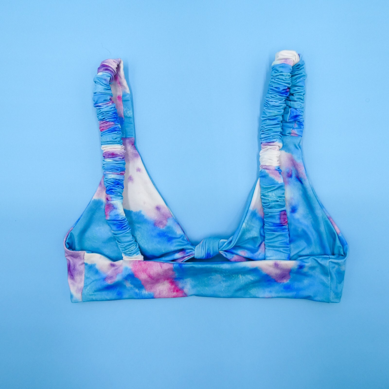 Ayra Swim Small Blue Tie Dye Unpadded Wide Straps Pullover Bikini Top Swimsuit