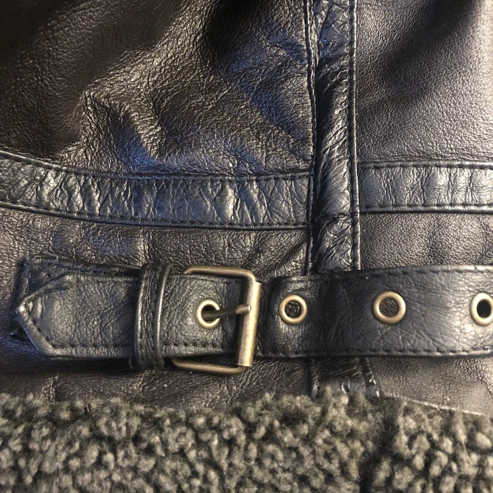 女式中号 Lg 大号 100% 真皮夹克羊毛衬里棕色温暖二手状况完好 — 第 2/4 张图片