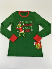 Dr. Seuss The Grinch Never Naughty Shirt Adult Small Long Sleeve NEW