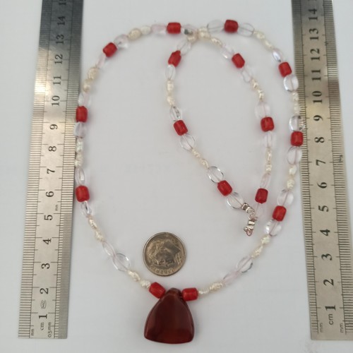 Natural Stone Mala Necklace Pearl Carnelian Vintage OOAK Men Women Bohemian Gift - Picture 7 of 23