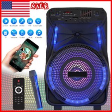 Portable Bluetooth Speaker w/ Mic LED Party Light 12in Subwoofer PA Sound System