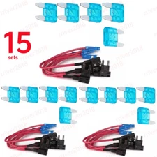 15 Sets Car Add-a-circuit Fuse Holder TAP Adapter 15A ATM/APM Mini Blade Fuse