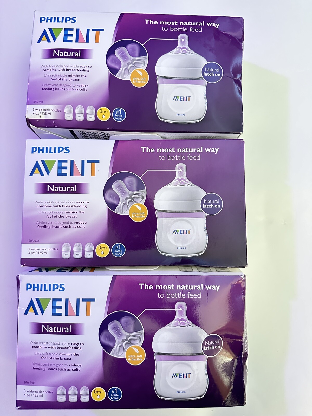 Lot of 9 NEW Philips Avent Natural Baby Bottles 3 - 3 Packs 125 ml 4 oz ...