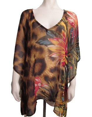 la moda clothing cheetah mix poncho cover-up top O/S NWT