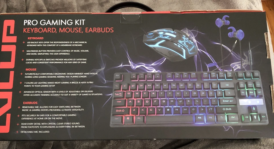 PRO GAMING KIT - LVLUP - LED BACKLIT Keyboard - Mouse - Earbuds - BRAND NEW - Image 2 of 4