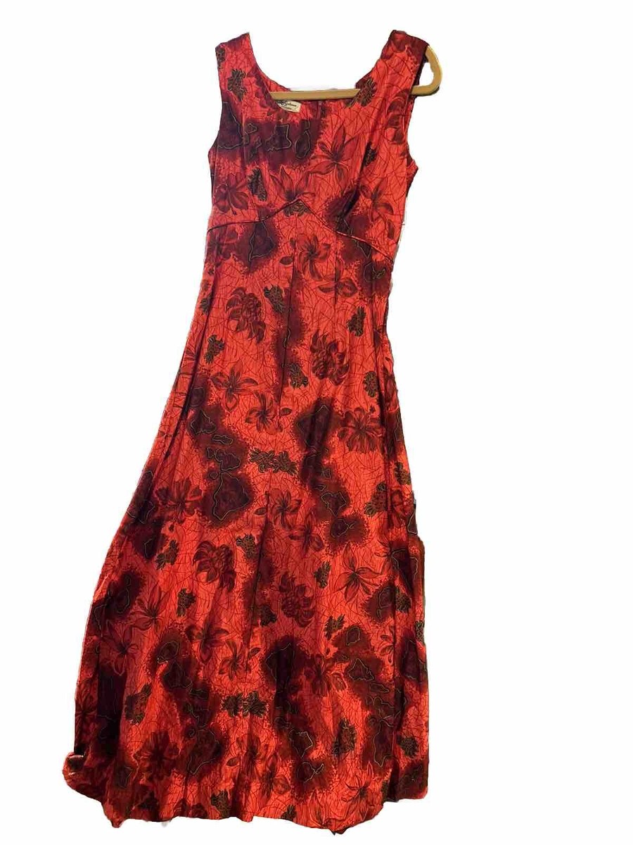 Luau Sportswear Hawaiian Maxi Dress Sleeveless Map Of Hawaii Vintage Fabric  | eBay