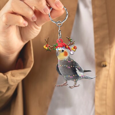 WEVENI Stainless Steel Parrot Bird Keychain - Gold Plated Cockatiel Charm Key Ring - 44x53mm Gift