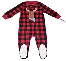 Boys CARTER'S red black fleece footed sleeper 18 months NEW Christmas red moose