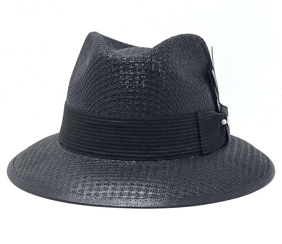Sombrero de paja Whittier Viejo Lowrider Fedora para hombre negro con pluma blanca y negra Foto 4 de 4