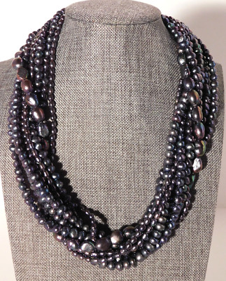 Honora mehrsträngig 10 Stränge schwarz Süßwasserperlen Halsband Halskette 19'' Neu im Karton