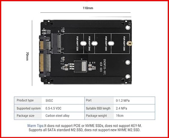 2 UNITA'  Adattatore  M.2 SSD  22 pin  M.2 NGFF SSD a SATA
