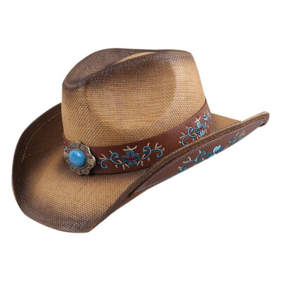 Cowgirl Hat Blue Flower Straw Vintage Western Party Concert  display picture 3