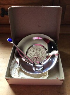 Vintage Silver Trinket Dish With Spoon Boxed retro Silver Plate