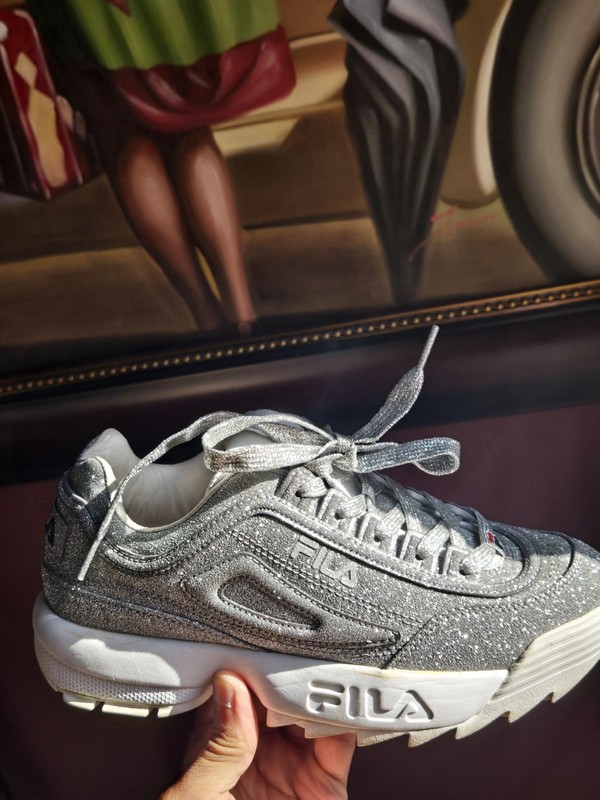 Fila Silver Glitter Stylish Sneakers Shoes Size 37.5  US 6.5 Italy Sold Out