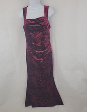 SHEIN Womens Dress Sz MEDIUM Velvet Floral Maxi Holiday RED Grunge Bodycon Goth