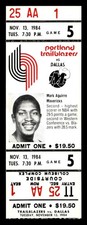 November 13, 1984 Mavericks vs Portland Trail Blazers Mark Aguirre Full Ticket