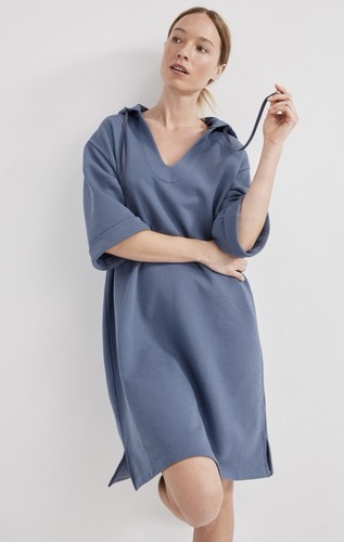 NWT Haven Well Within-Blue-French Terry-Organic Cotton-hooded-lounge Dress-Sz.M
