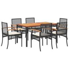Patio Dining Set with Cushions Outdoor Furniture Black Poly Rattan vidaXL