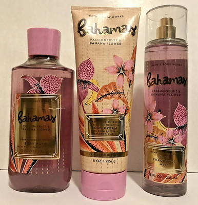 BAHAMAS PASSIONFRUIT BANANA FLOWER MIST CREAM WASH 3 PC GIFT WRAP BATH BODY WORK