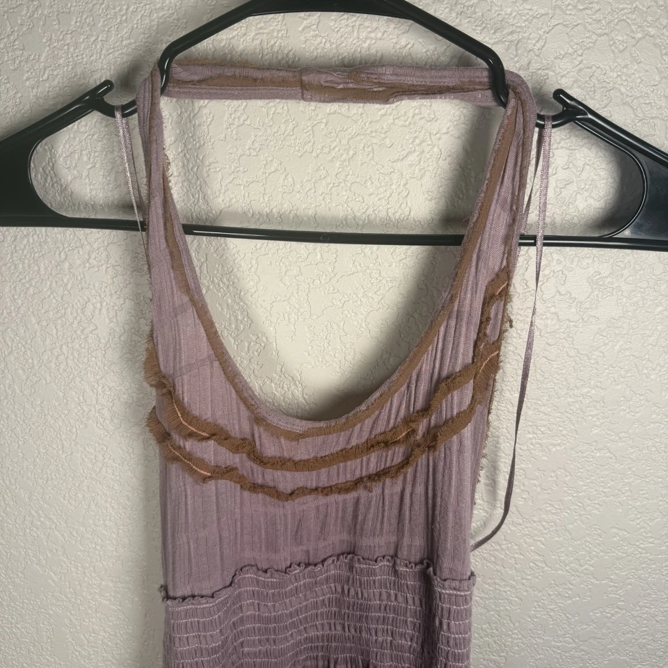 Regata feminina Free People Halter Top lavanda babados médios batidos peso leve - Imagem 2 de 4