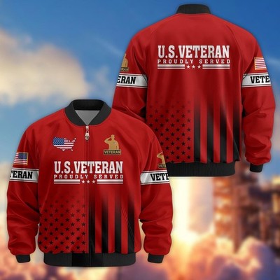 Proudly Served Veterans Fleece Bomber Jacket Perfect Veteran Gifts