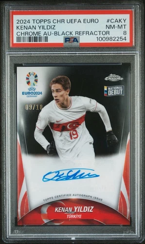 2024 Topps Chrome UEFA Euro Kenan Yildiz - National Debut Black Ref Auto /10 PSA