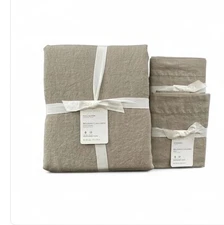 NEW Pottery Barn BELGIAN FLAX LINEN Duvet Full Queen & Standard Shams Dark Flax