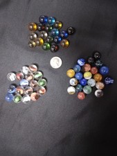 Vintage Lot Of 56 Glass Marbles - Cat s Eye, Swirl, Clearie, Ribbon