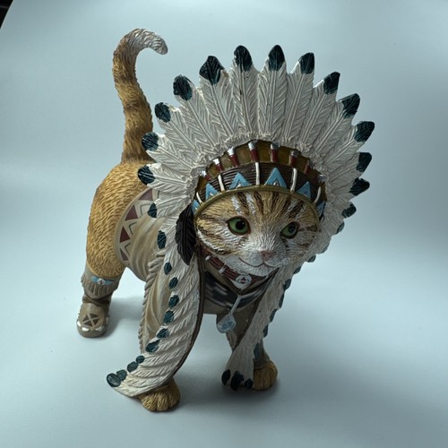 "Chief Runs with Paws" Hamilton Collection Feather 'N Fur Cat Figure - 第 8/11 張圖片