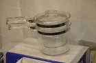 VINTAGE CLEAR GLASS PYREX DOUBLE BOILER WITH LID #6283U 1 1/2 QT NO CHIPS