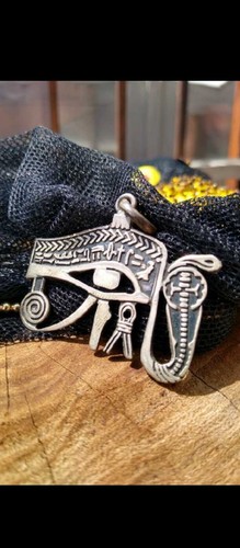 Egyptian Revival Vintage Silver Eye of Horus & Cobra Pendant