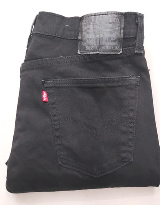 Levis Jeans 502 Slim Tapered Mens 34x32 Black Denim  Stretch Dark Wash