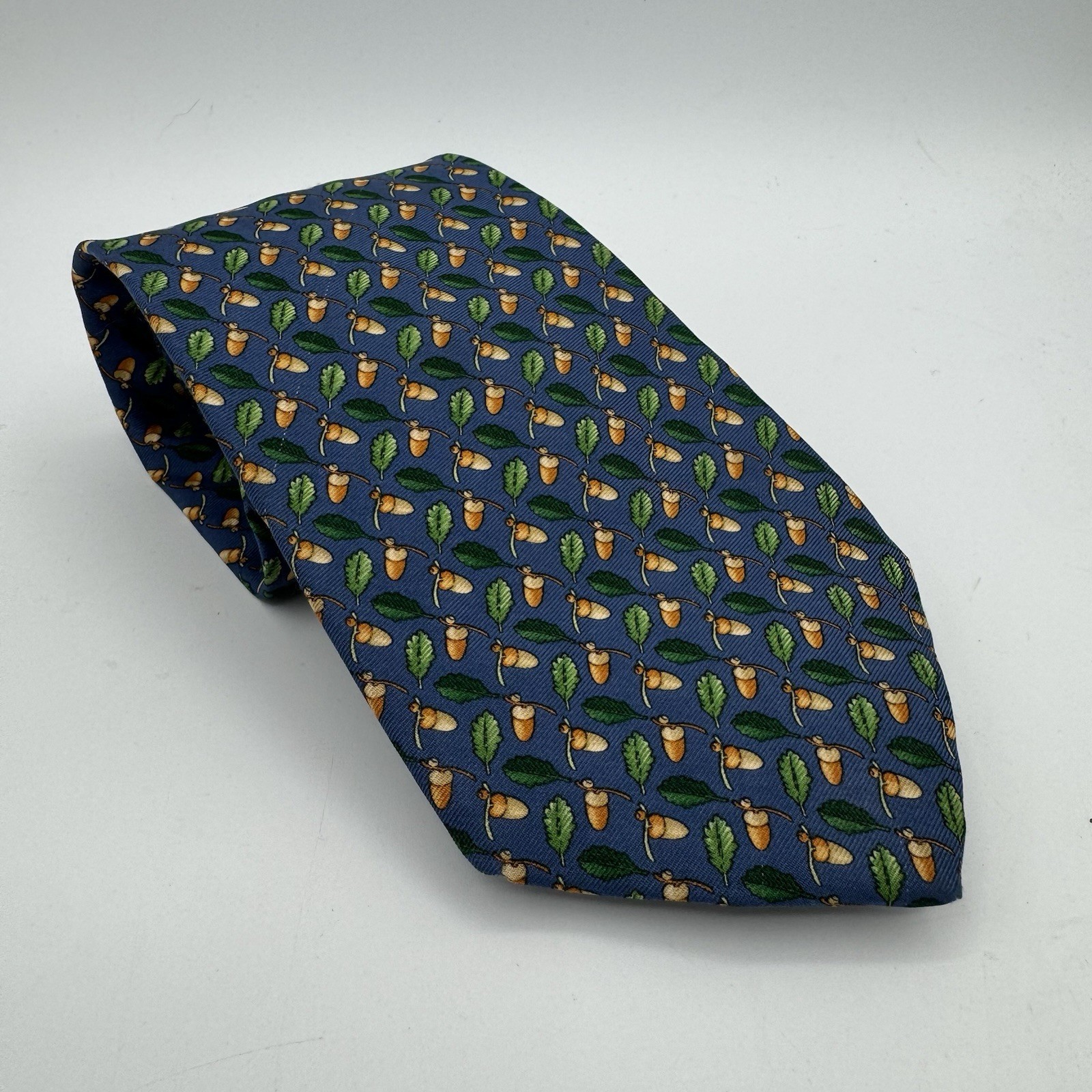 Brooks Brothers Tie Navy Silk Acorn Leaf Necktie Made in USA 60